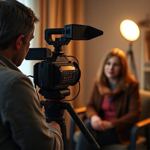 Câmera de vídeo profissional gravando uma entrevista